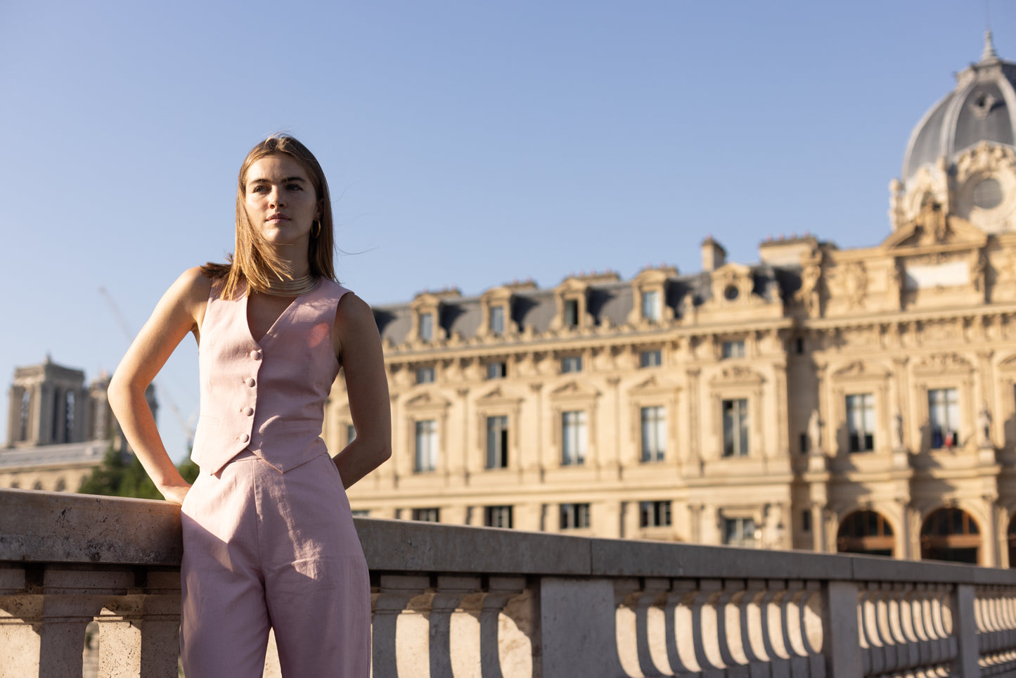 Gilet en lin rose