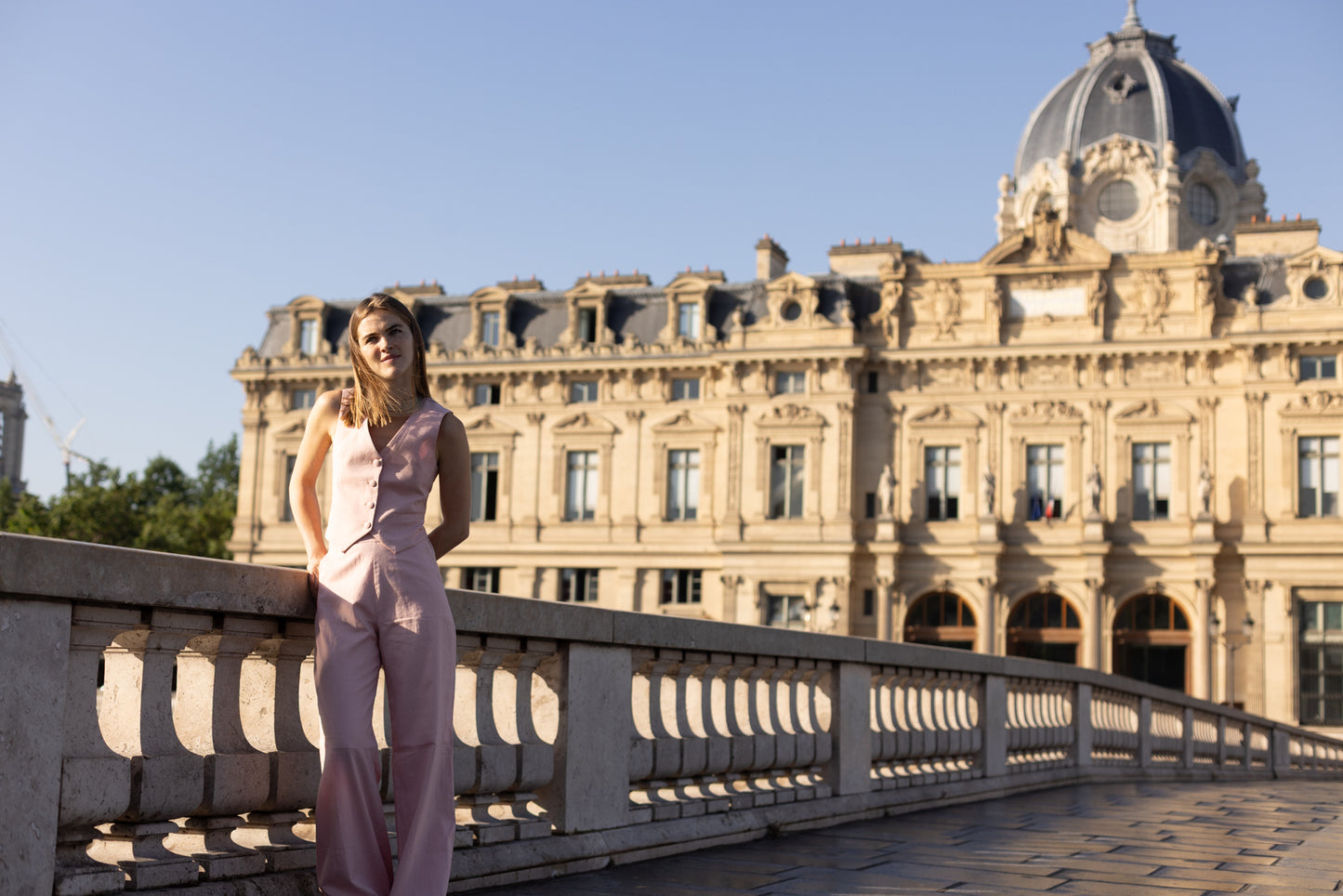 Pantalon en lin rose
