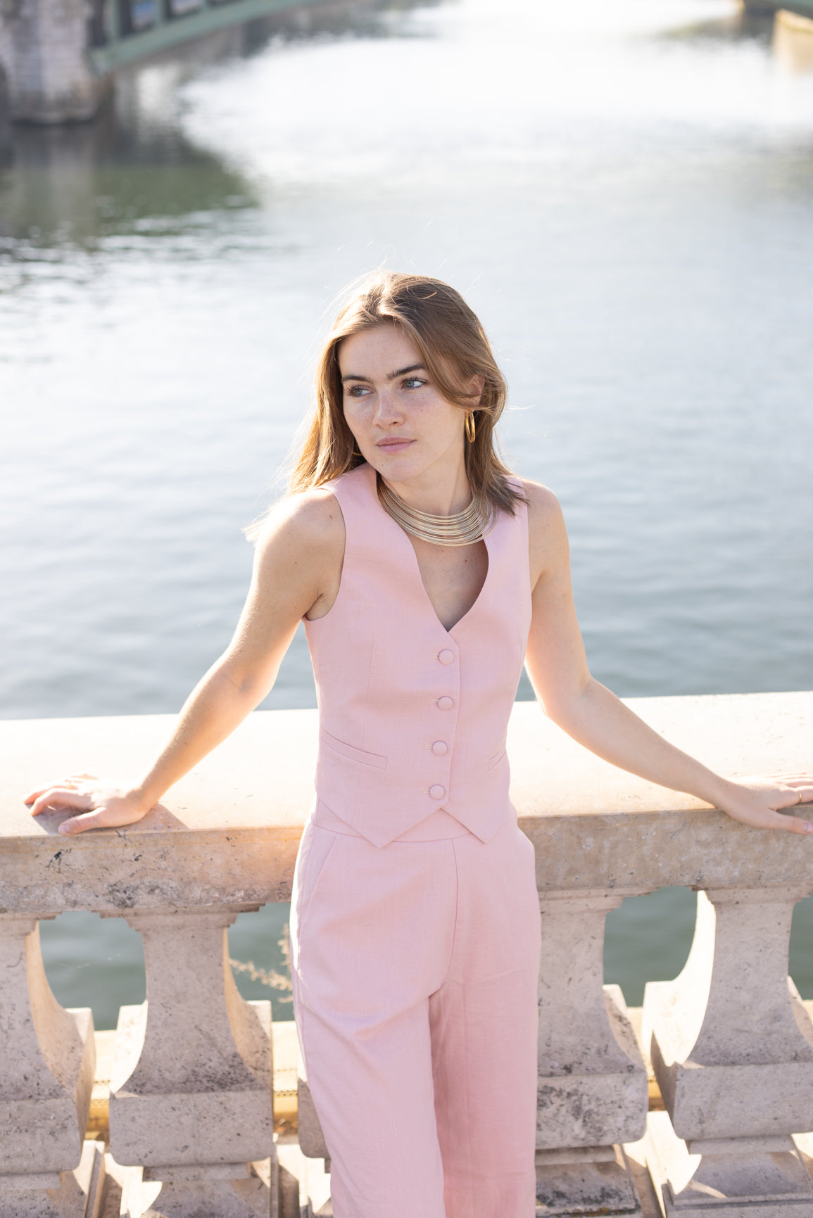 Pantalon en lin rose