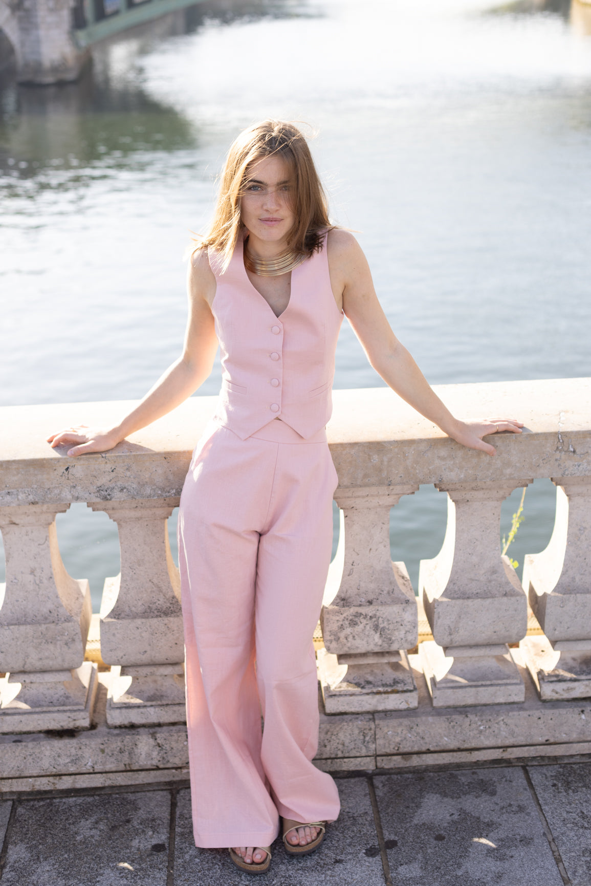 Pantalon en lin rose