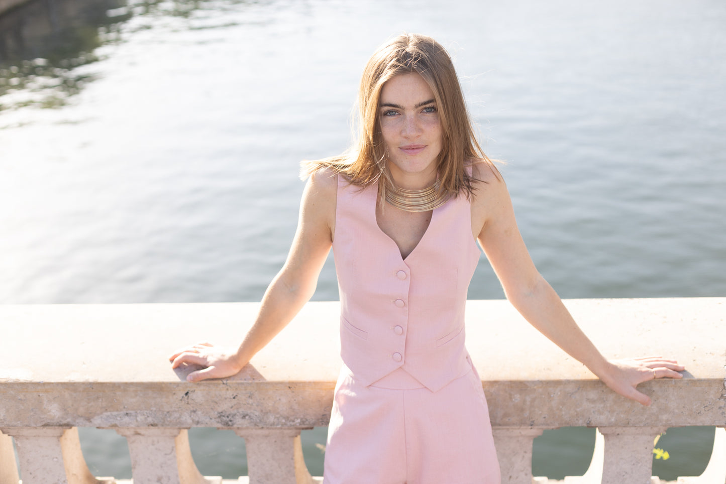 Gilet en lin rose
