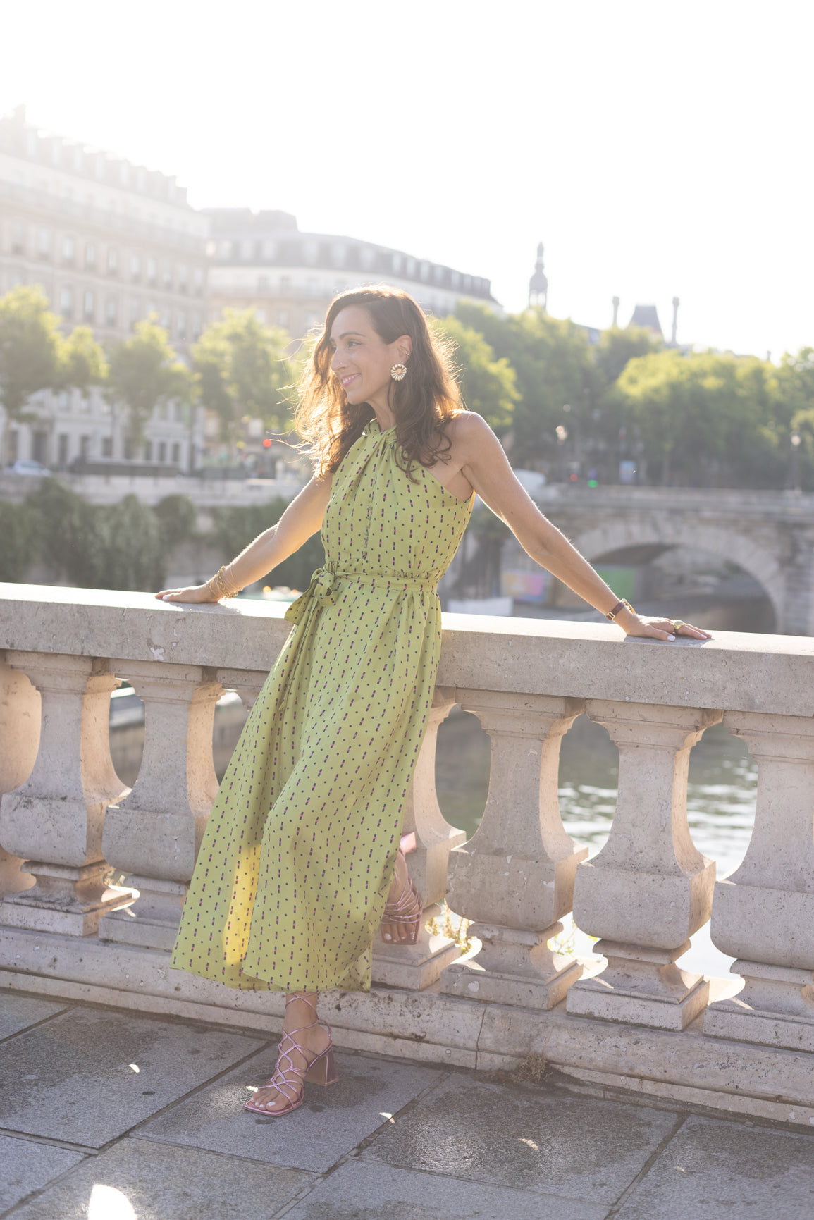 Robe vert à motif Chèvrefeuille