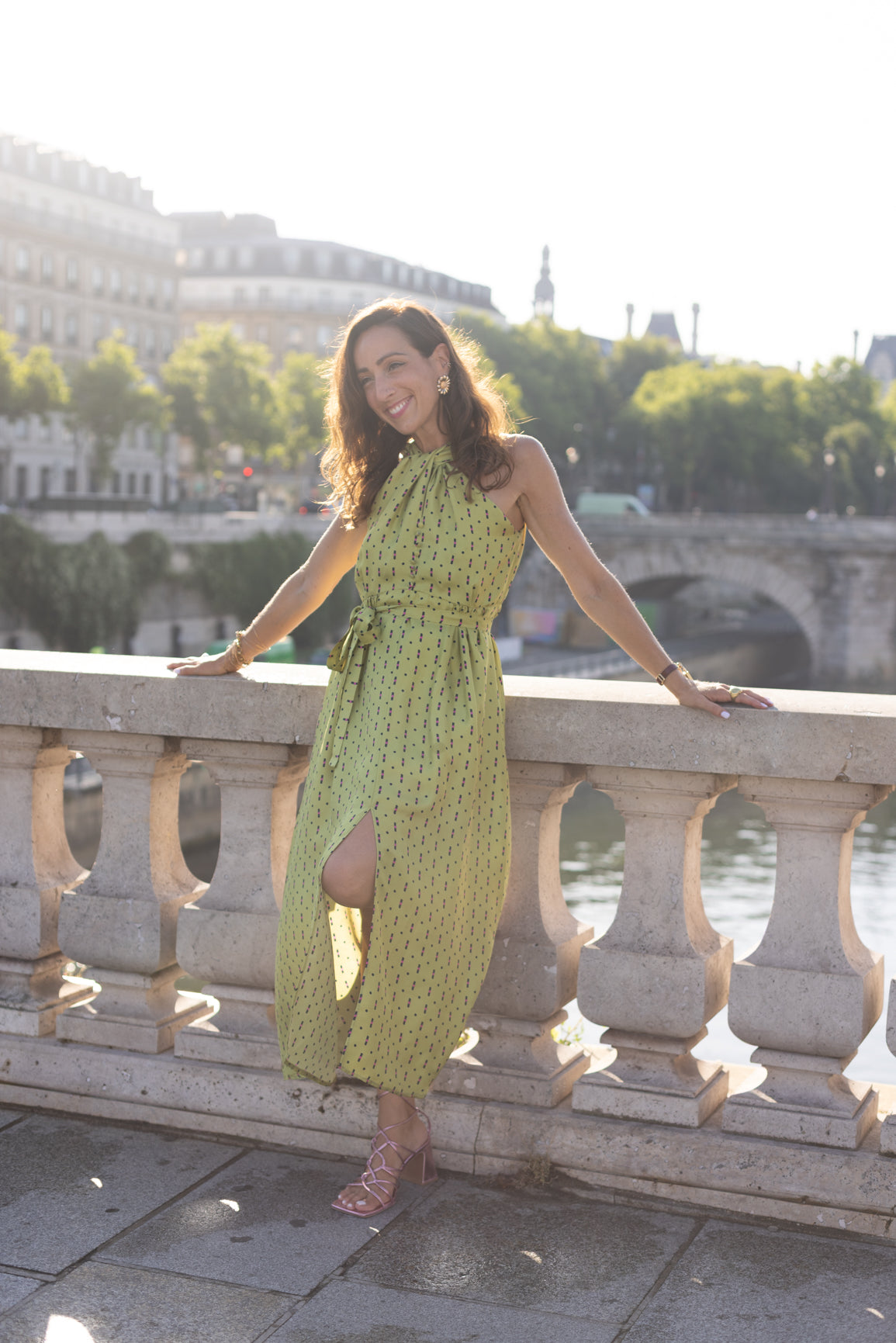 Robe vert à motif Chèvrefeuille