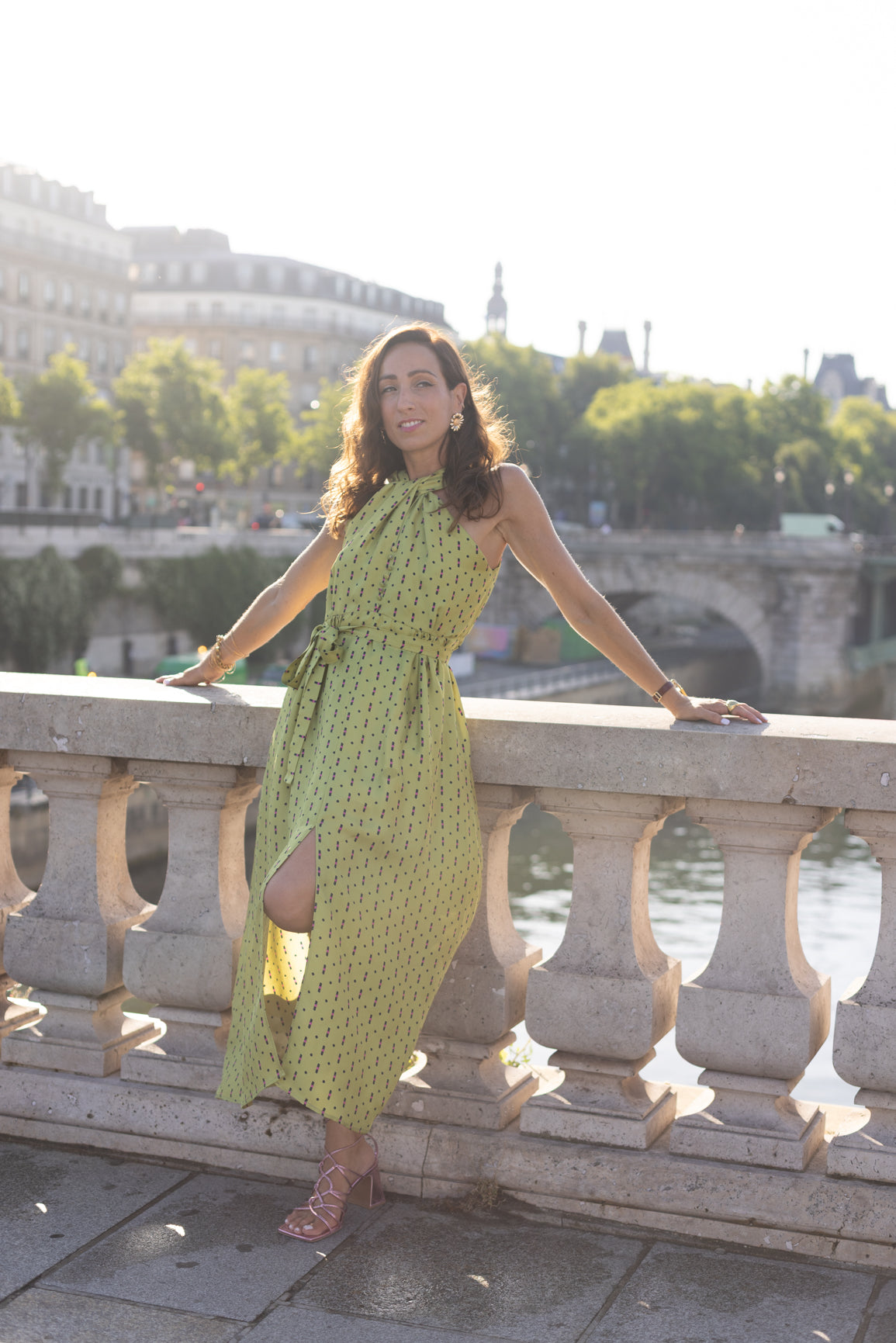 Robe vert à motif Chèvrefeuille