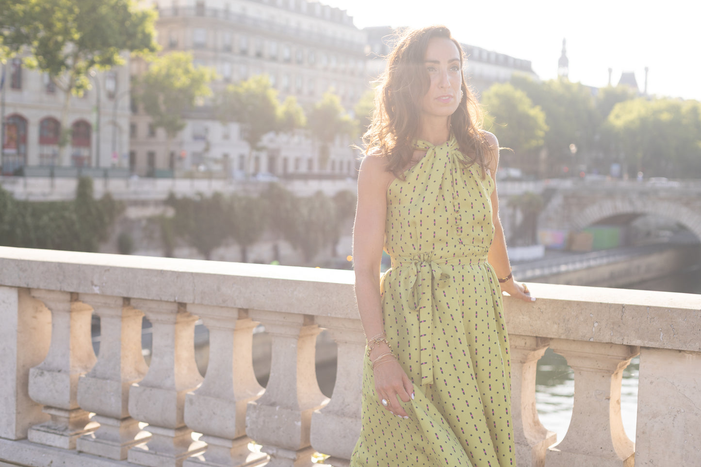 Robe vert à motif Chèvrefeuille