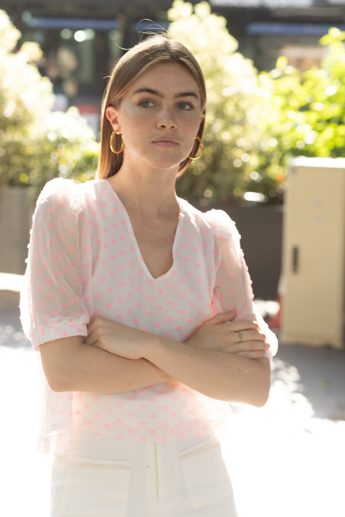 Blouse en soie à pois rose LYS