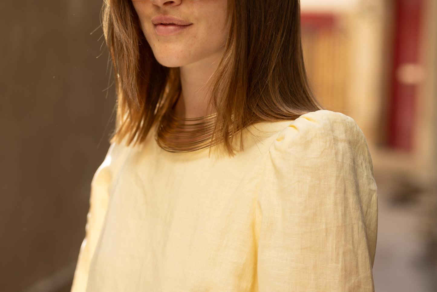 Robe courte en lin jaune