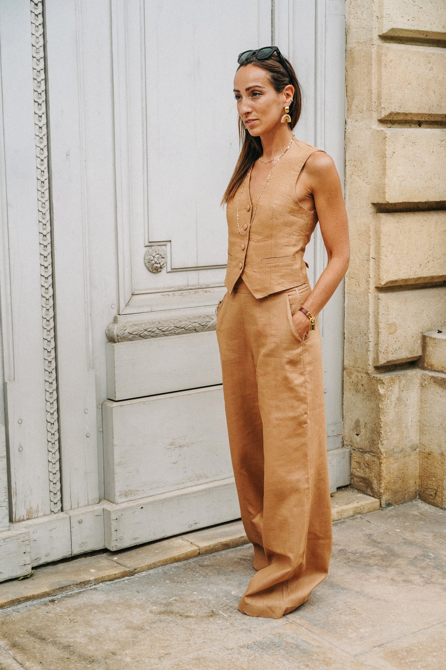 Pantalon de costume marron en lin