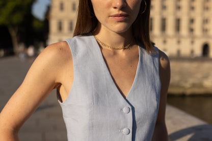 gilet lin bleu