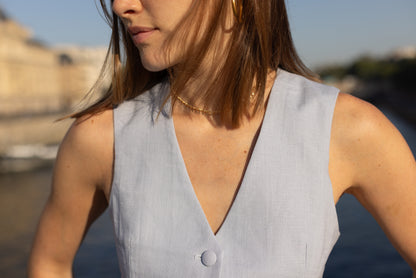 gilet lin bleu
