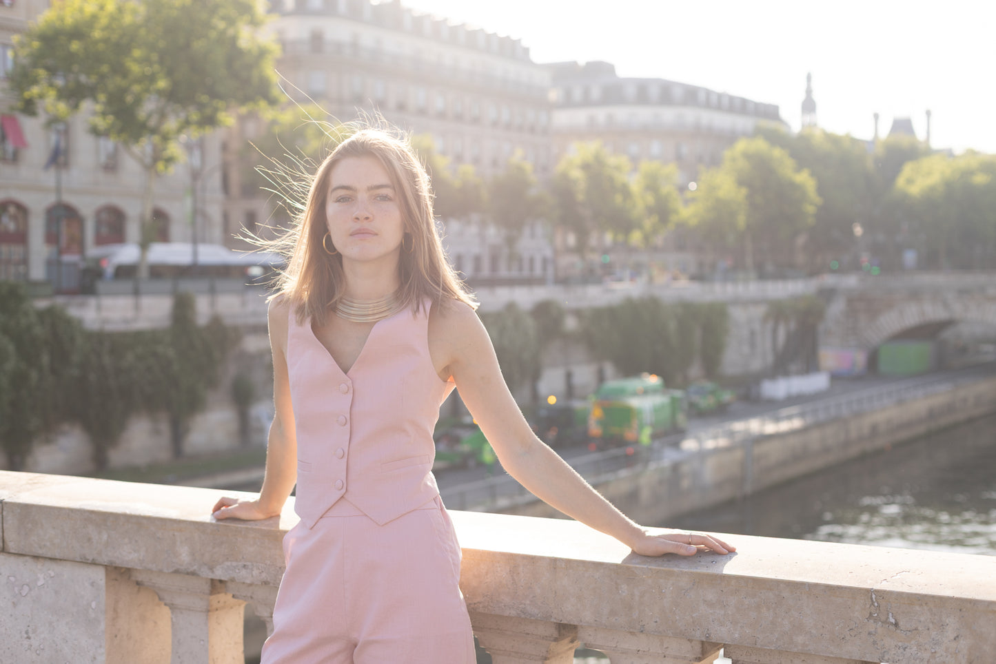 Gilet en lin rose