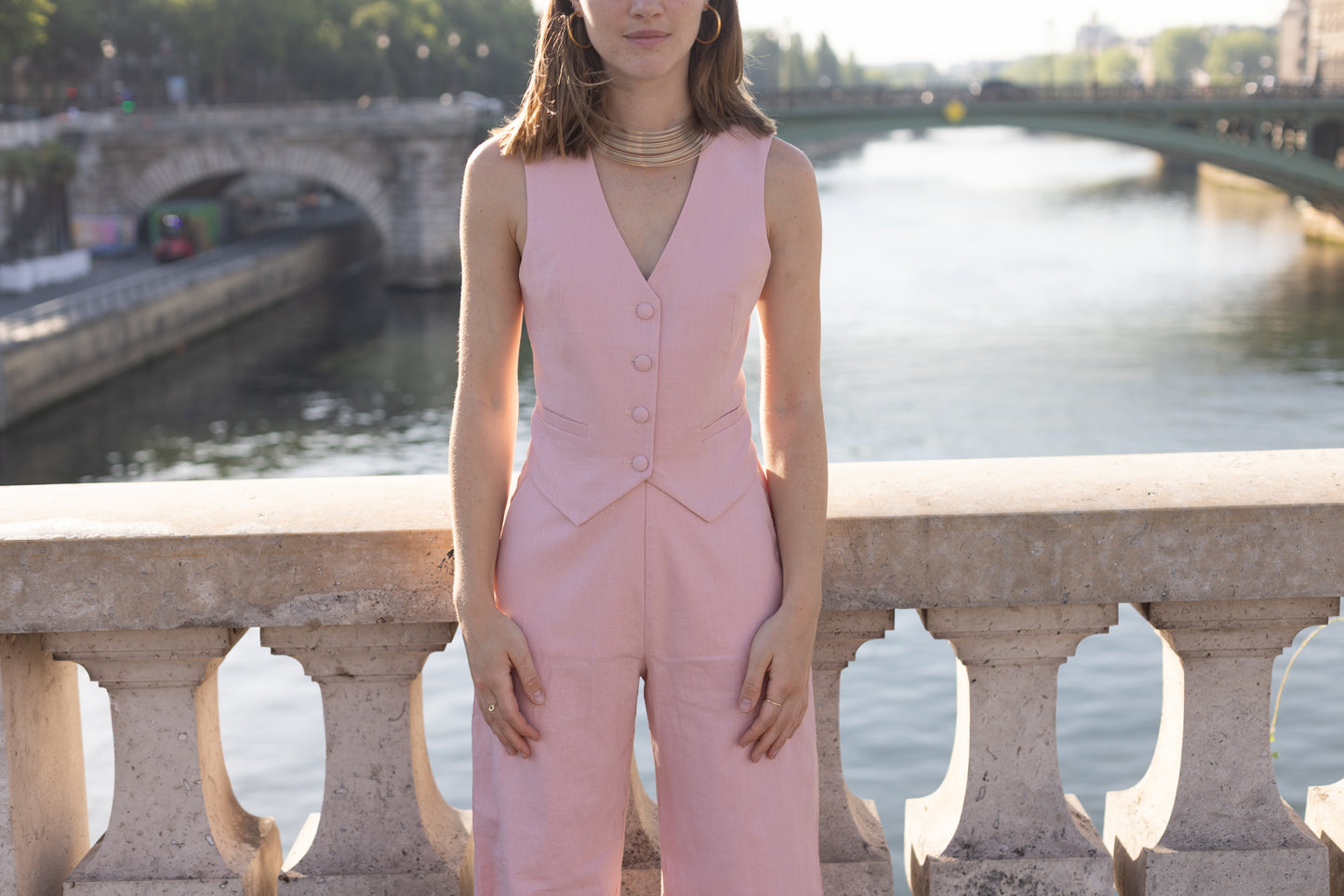 Pantalon en lin rose