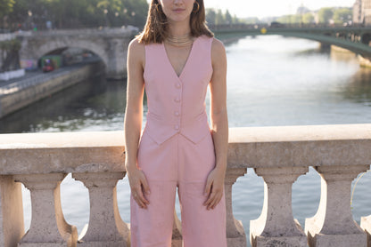 Pantalon en lin rose