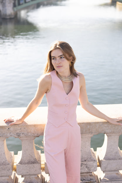 Pantalon en lin rose