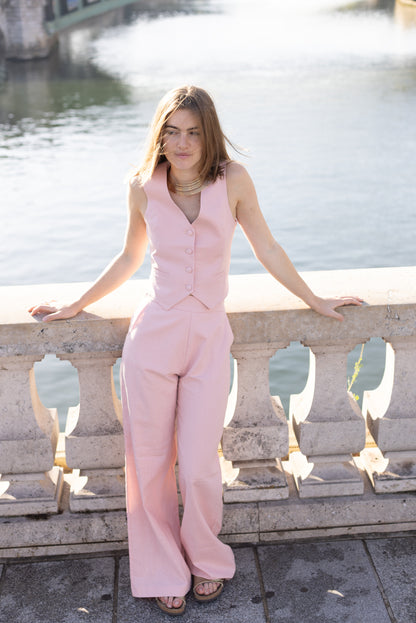 Gilet en lin rose