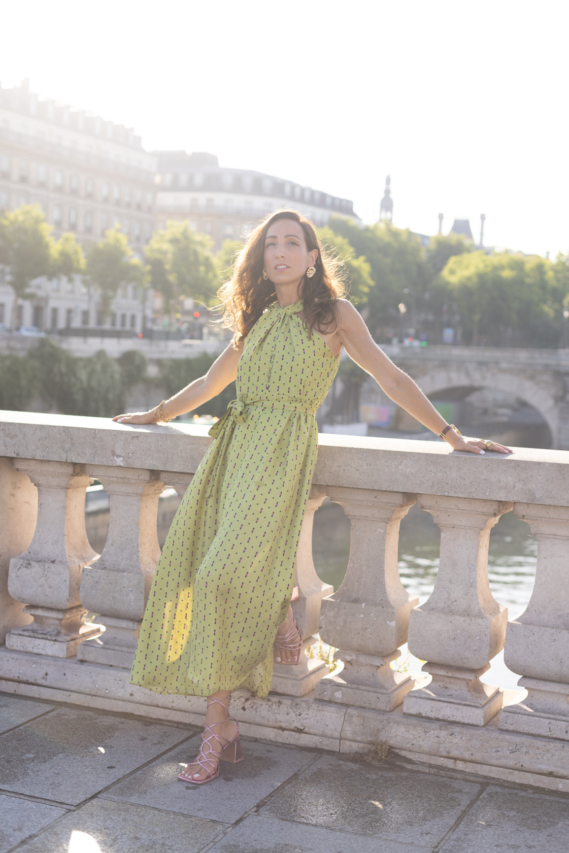 Robe vert à motif Chèvrefeuille