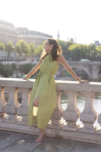 Robe vert à motif Chèvrefeuille