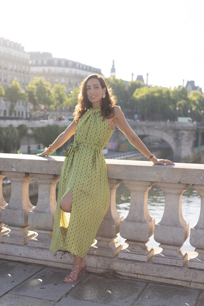 Robe vert à motif Chèvrefeuille