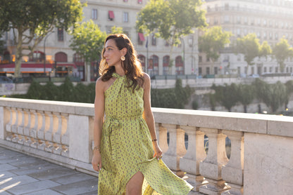 Robe vert à motif Chèvrefeuille