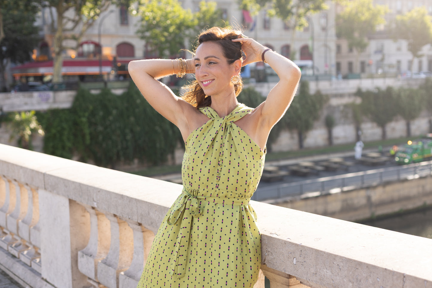 Robe vert à motif Chèvrefeuille