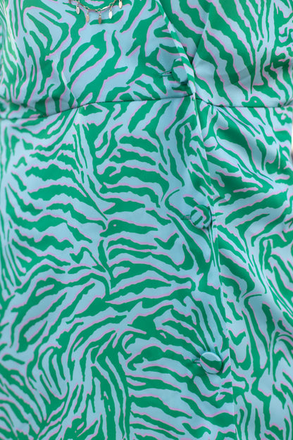 Robe portefeuille à motif rose et verte