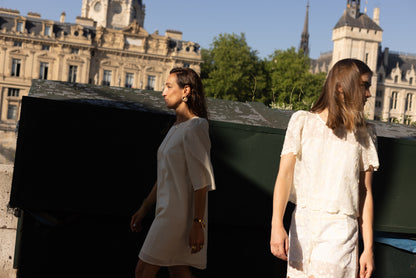 Robe courte rayures lurex doré écru