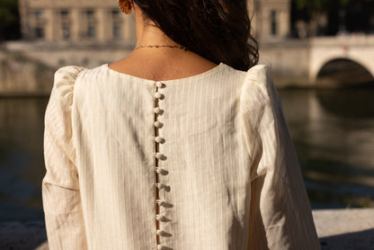 Robe courte rayures lurex doré écru
