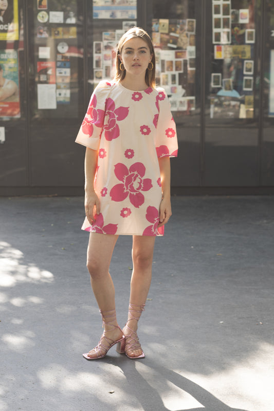 Robe courte fleurs rose
