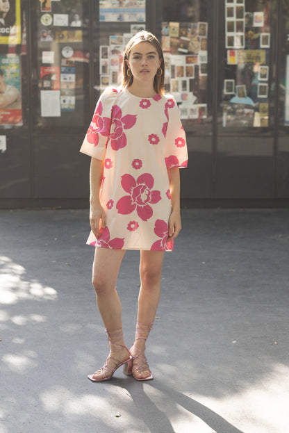 Robe courte fleurs rose