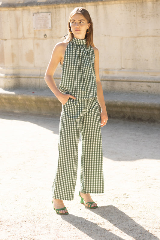 Pantalon vichy vert et blanc