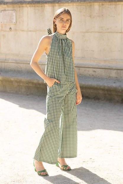 Pantalon vichy vert et blanc