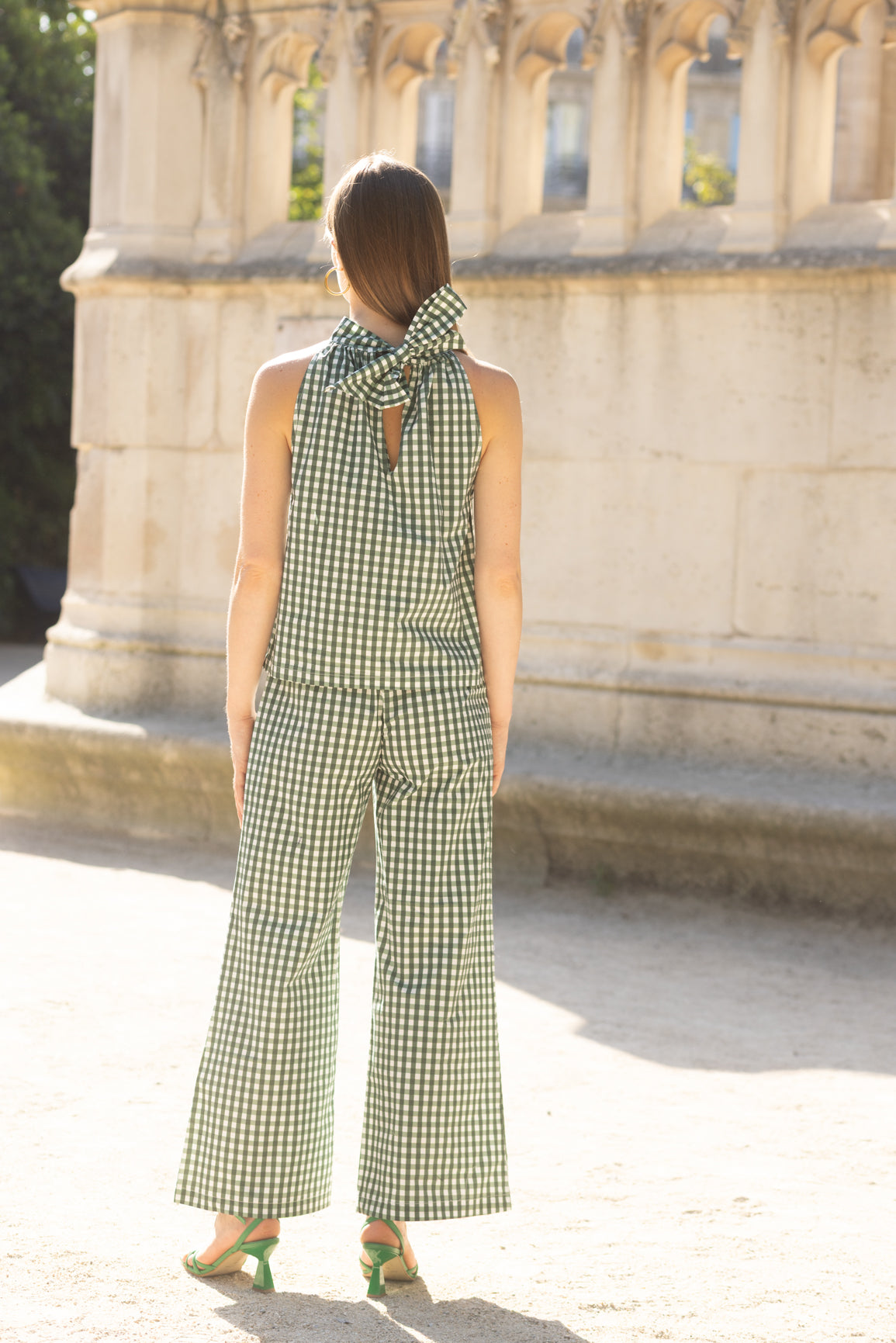 Pantalon vichy vert et blanc