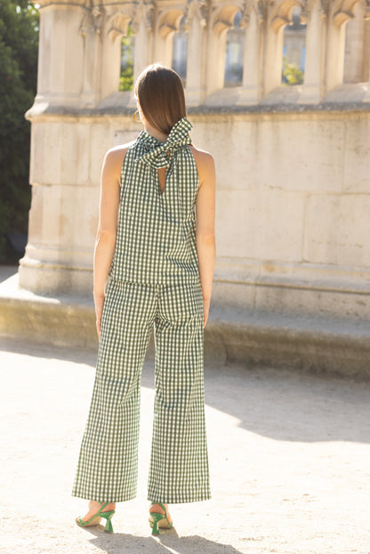 Pantalon vichy vert et blanc