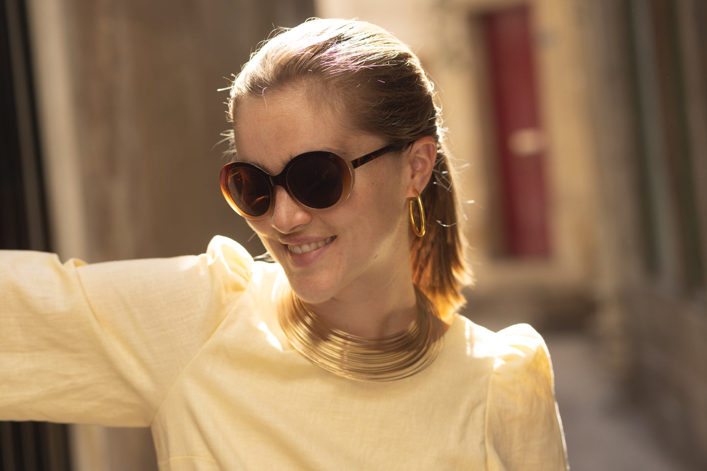 Robe courte en lin jaune