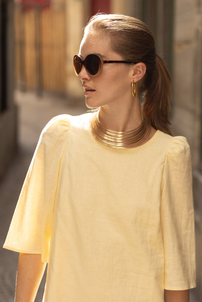 Robe courte en lin jaune