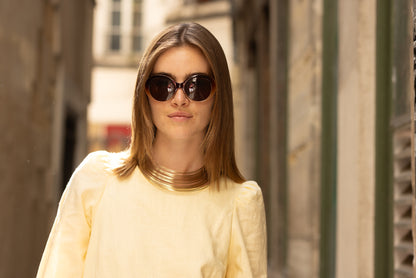 Robe courte en lin jaune