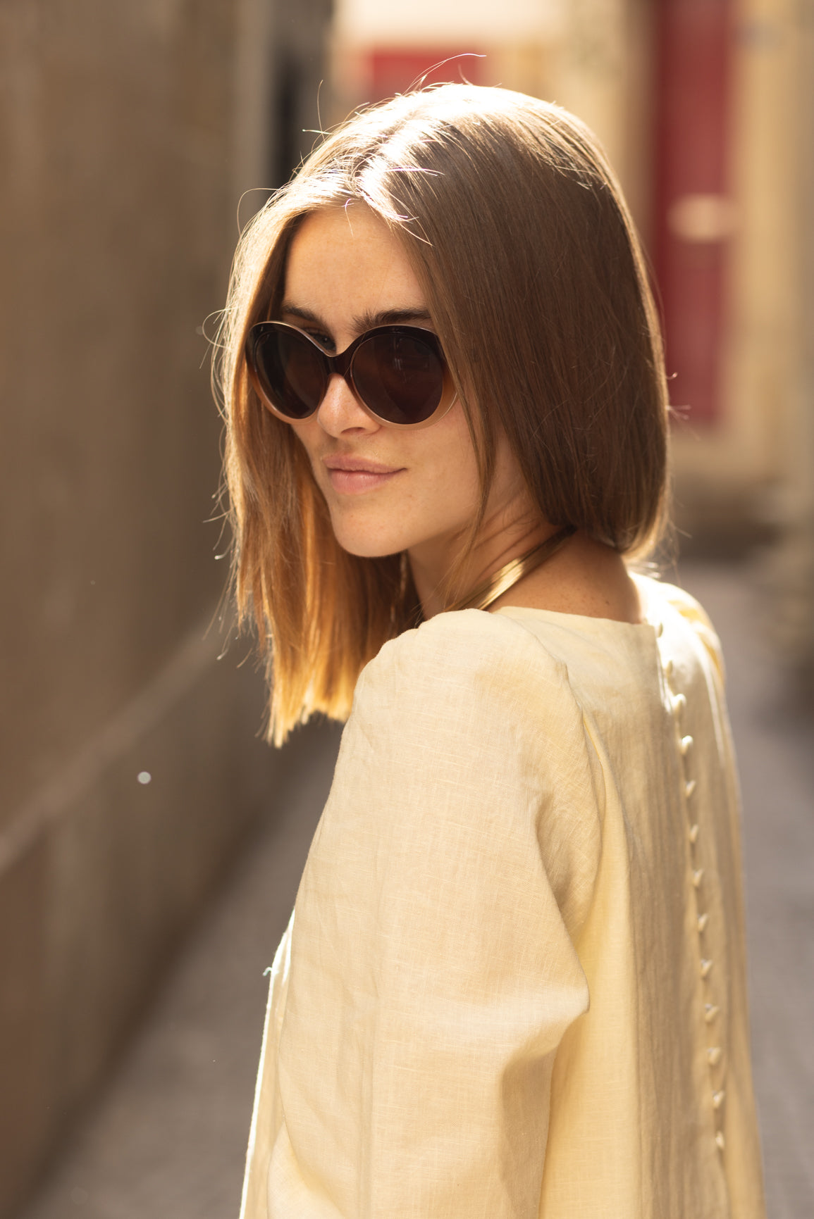 Robe courte en lin jaune