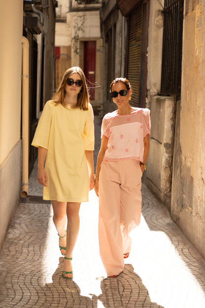 Robe courte en lin jaune