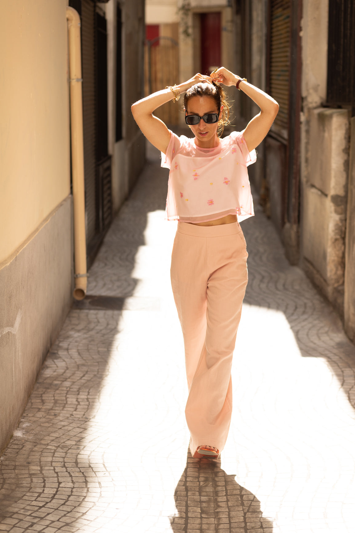 Haut en soie rose