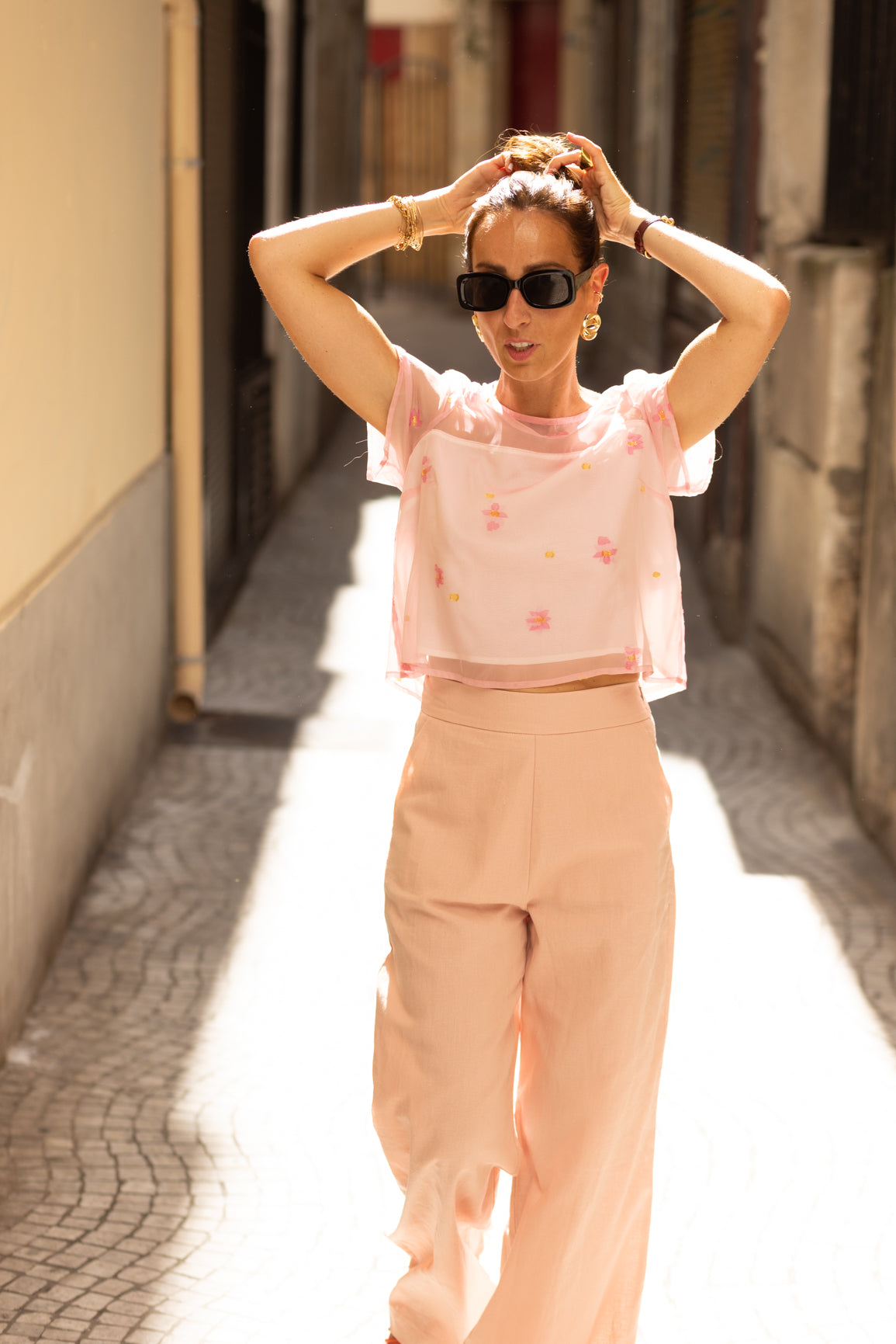 Haut en soie rose