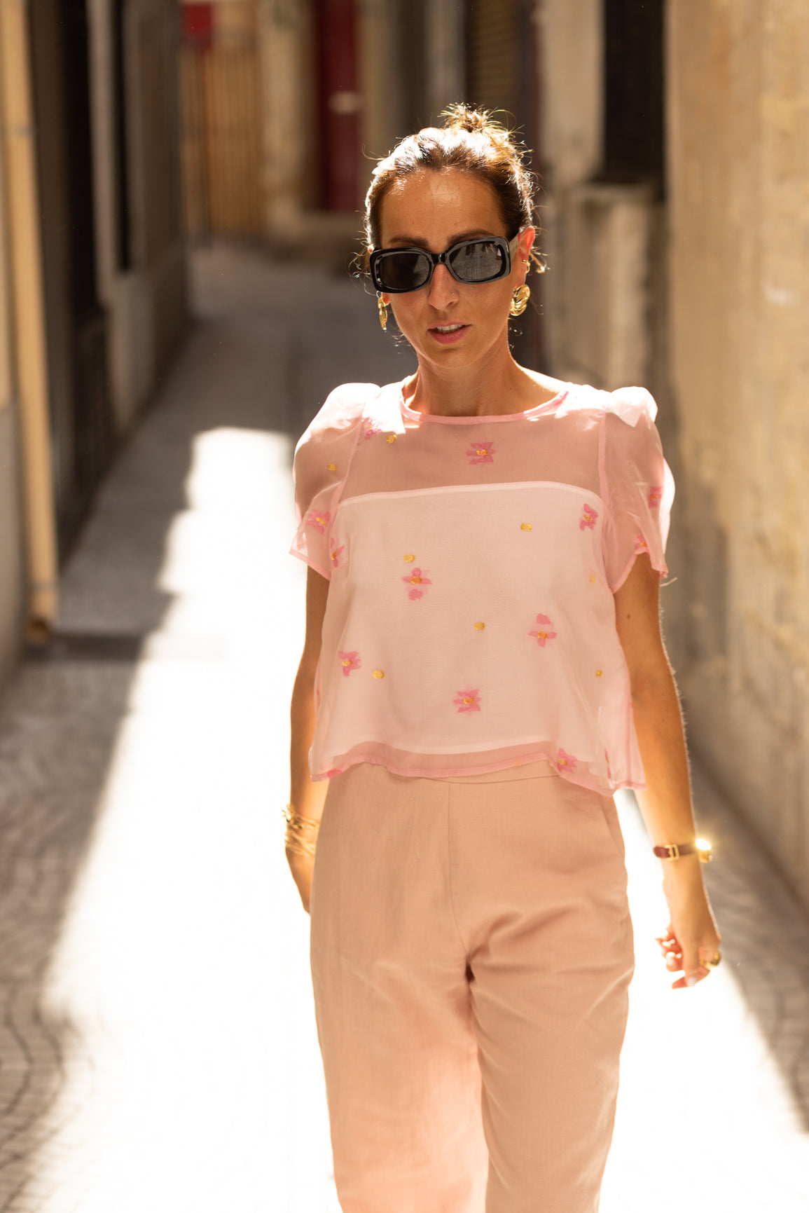 Haut en soie rose