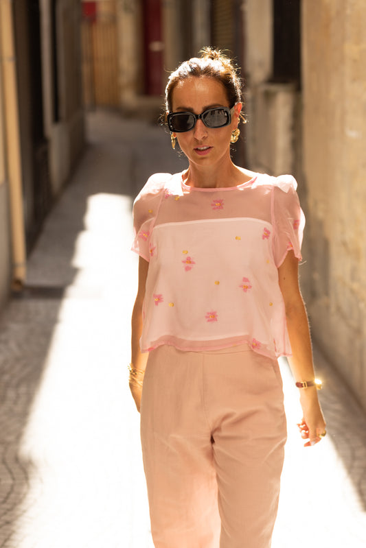 Haut en soie rose