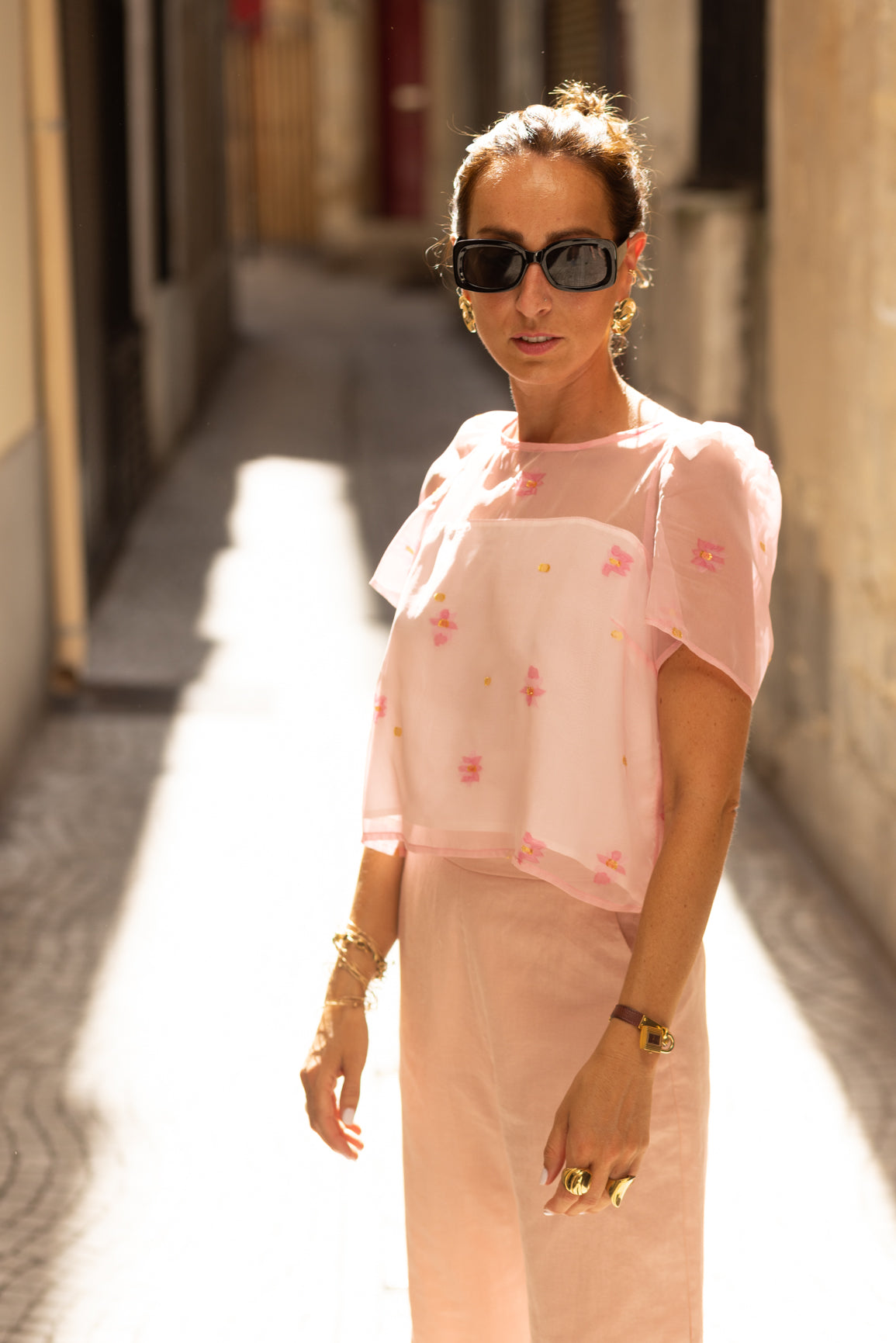 Haut en soie rose