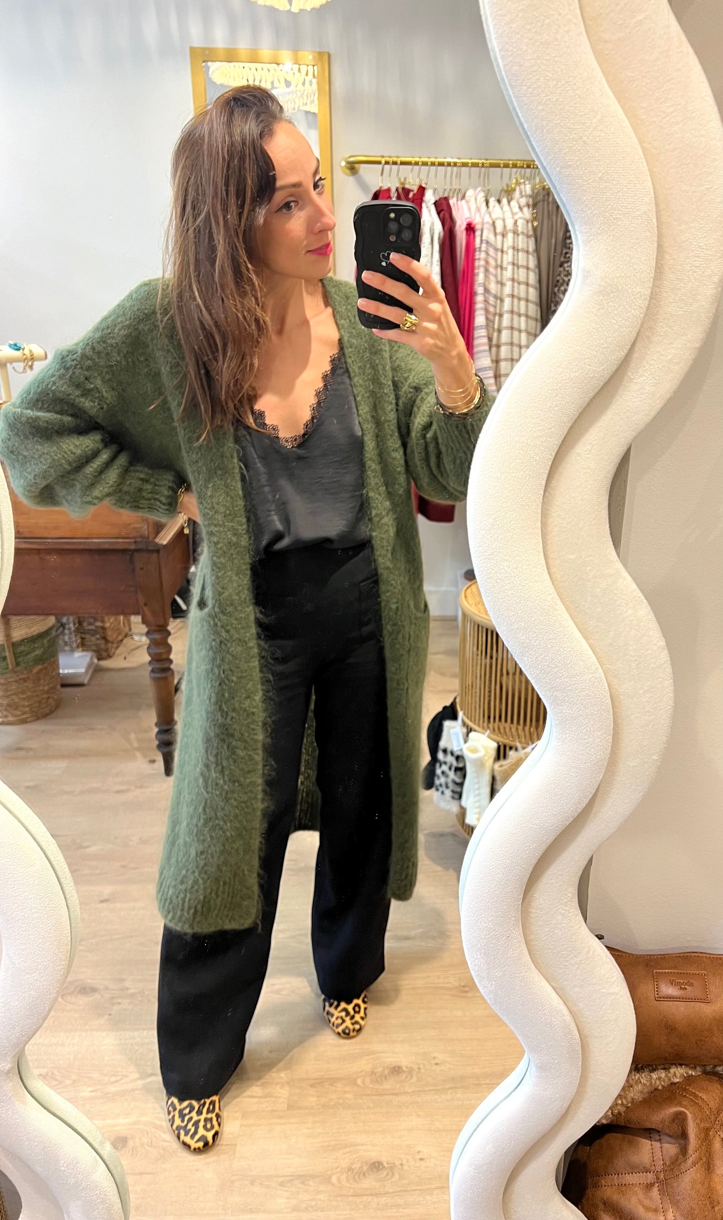 Gilet long en mohair vert