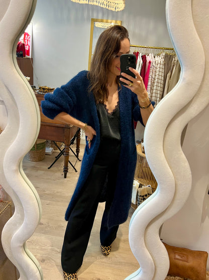 Gilet long en mohair bleu nuit