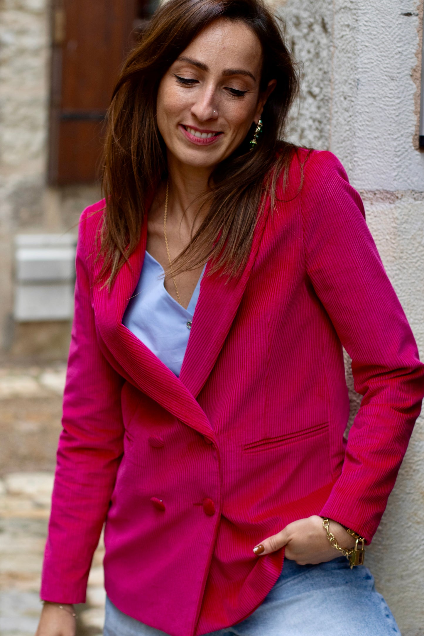 Blazer LOUISE en velours rose