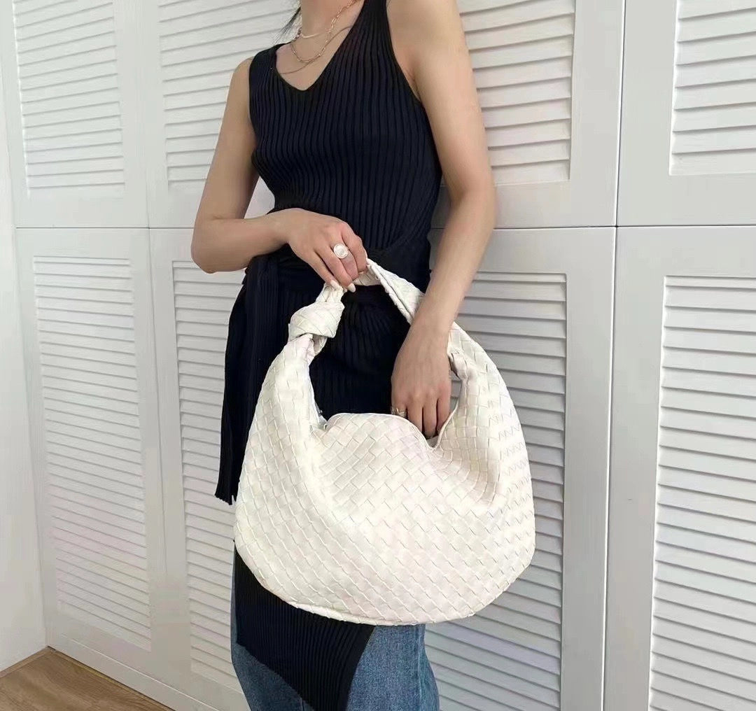 Sac à bandoulière tissé en cuir végétalien blanc