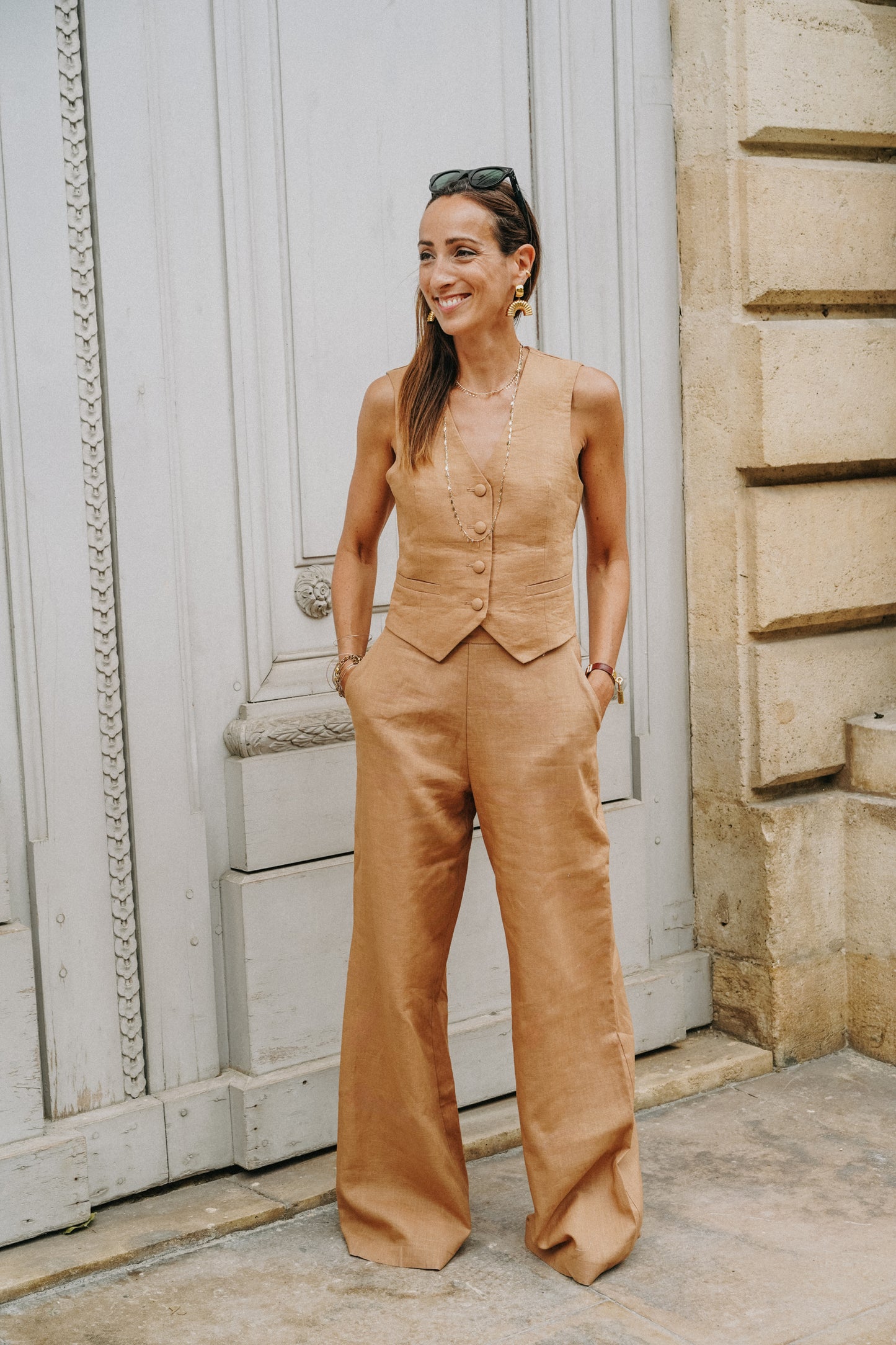 Pantalon de costume marron en lin