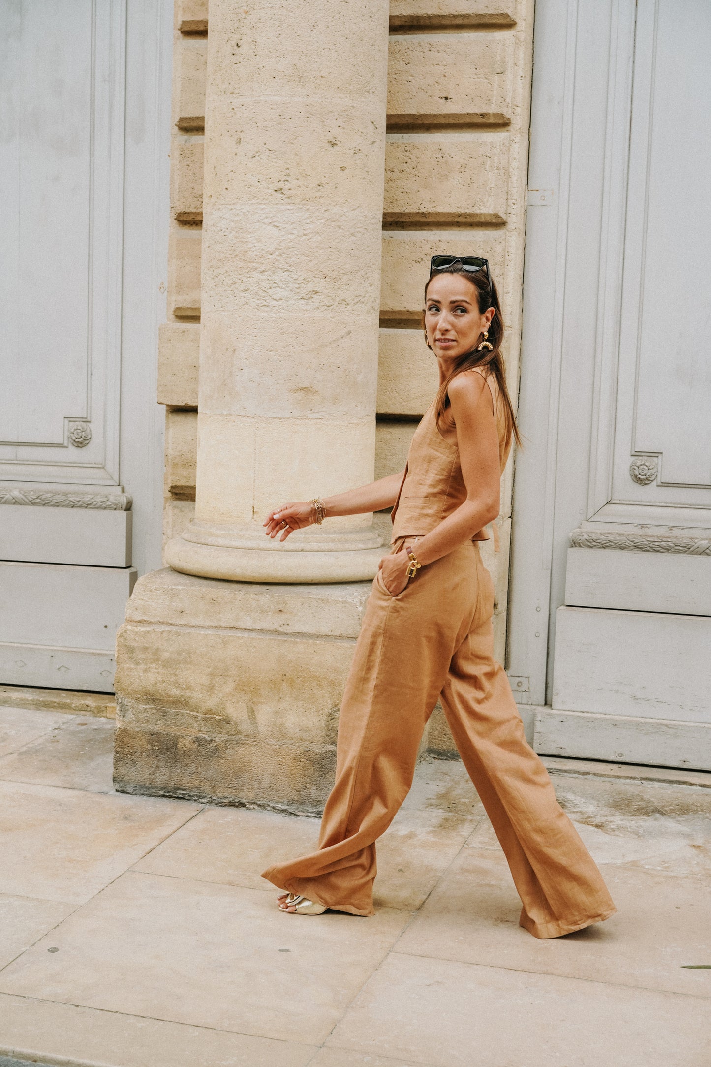 Pantalon de costume marron en lin